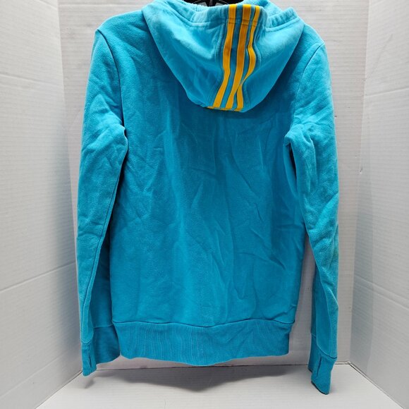 Adidas Bright Blue & Yellow 3 Stripe Sweatshirt Hoodie Y2K Bold Full Zipper Logo - Picture 3 of 11